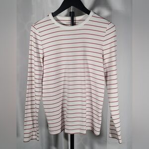 Christian Siriano White and Red Striped Long Sleeve Tee
